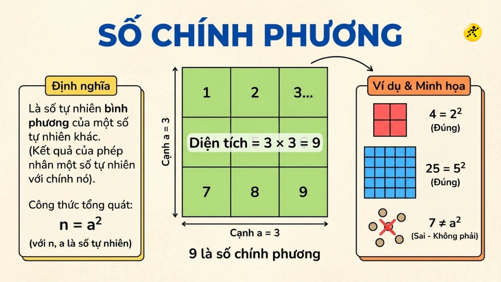 Số ch&iacute;nh phương l&agrave; số tự nhi&ecirc;n bằng b&igrave;nh phương của một số tự nhi&ecirc;n kh&aacute;c