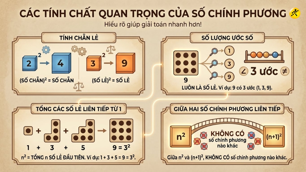 C&aacute;c t&iacute;nh chất quan trọng của số ch&iacute;nh phương