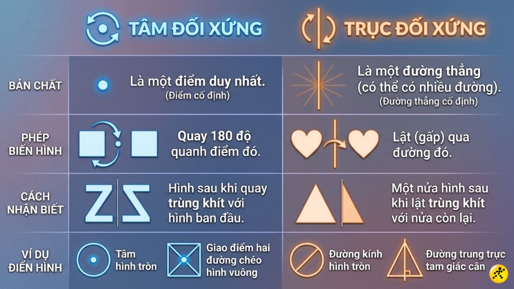 Ph&acirc;n biệt t&acirc;m đối xứng v&agrave; trục đối xứng