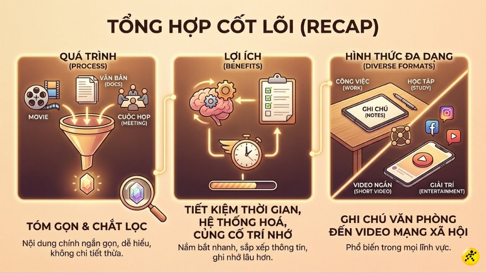 Recap l&agrave; t&oacute;m tắt lại, tổng hợp những điểm ch&iacute;nh