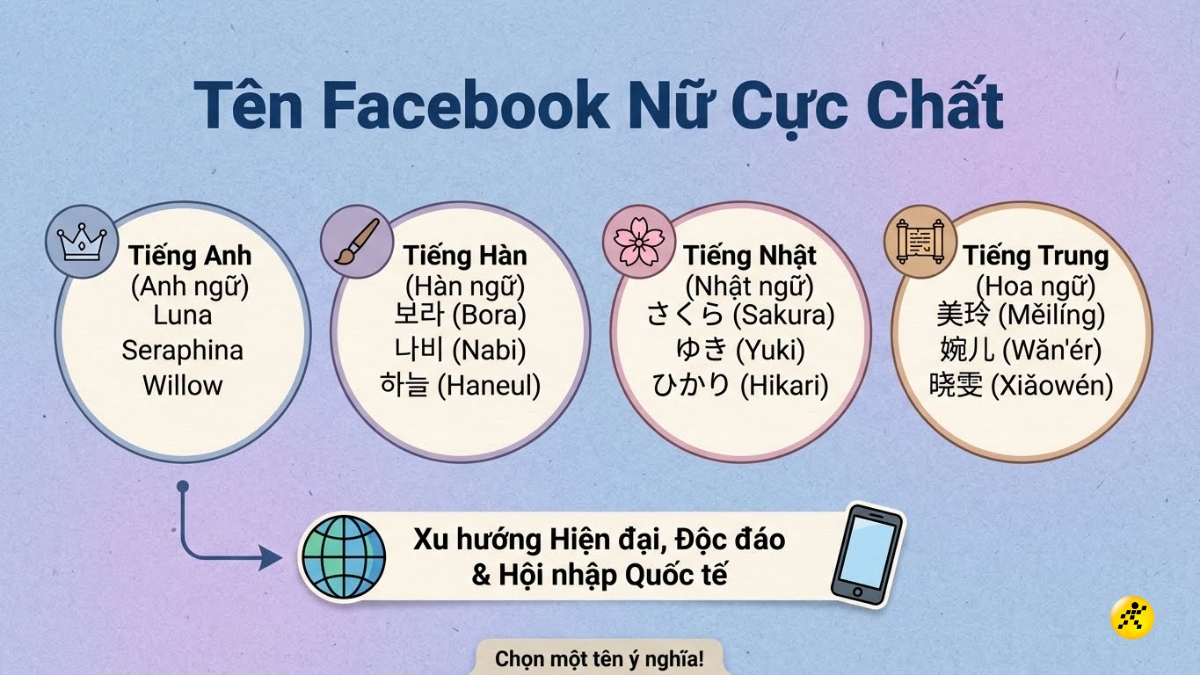 Tên Facebook hay cho nữ bằng tiếng Anh, Hàn, Nhật, Trung Tên Facebook hay cho nữ bằng tiếng Anh, Hàn, Nhật, Trung