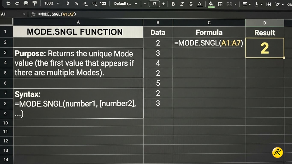Sử dụng h&agrave;m MODE.SNGL