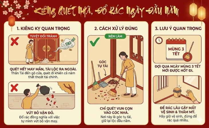 Những điều kiêng kỵ ngày Tết - Kiêng quét nhà, đổ rác ngày đầu năm