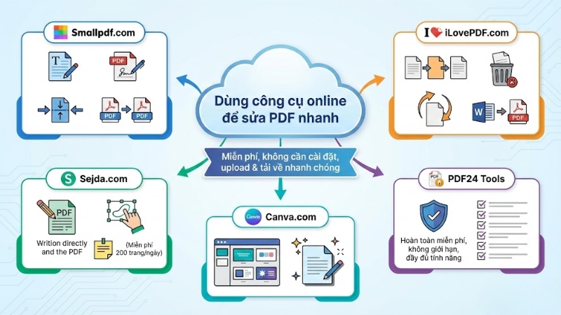 D&ugrave;ng c&ocirc;ng cụ online để sửa PDF nhanh