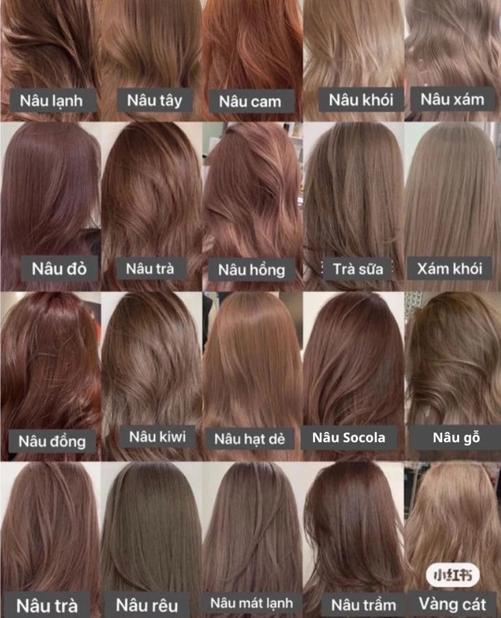 Bảng màu tóc nhuộm màu nâu không cần tẩy