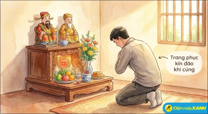 Khi cúng Thần Tài và Thổ Địa, trang phục cần lịch sự, sạch sẽ để thể hiện sự trang nghiêm và thành kính Khi cúng Thần Tài và Thổ Địa, trang phục cần lịch sự, sạch sẽ để thể hiện sự trang nghiêm và thành kính