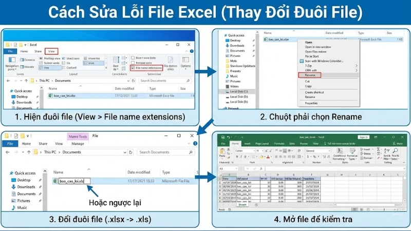 Sửa lỗi bằng c&aacute;ch thay đổi đu&ocirc;i file (Extension)