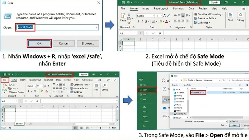 Mở file bằng chế độ Safe Mode