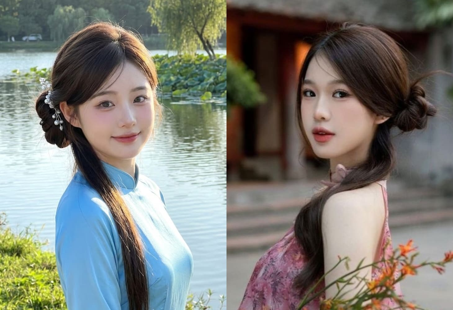 Tóc búi thấp cổ trang kết hợp cùng áo dài đang được nhiều bạn trẻ yêu thích