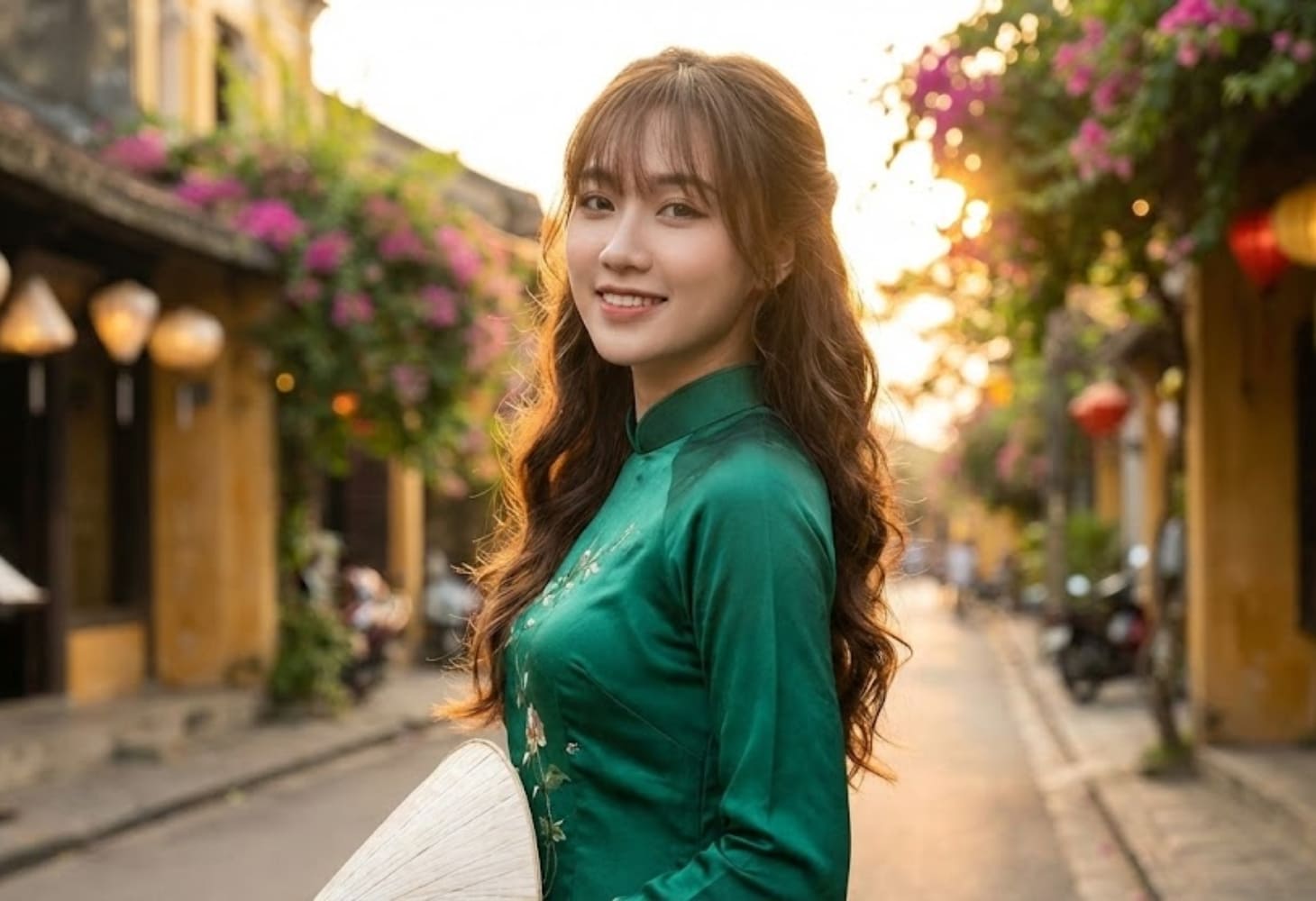 Kiểu tóc mặc áo dài phù hợp cho gương mặt dài