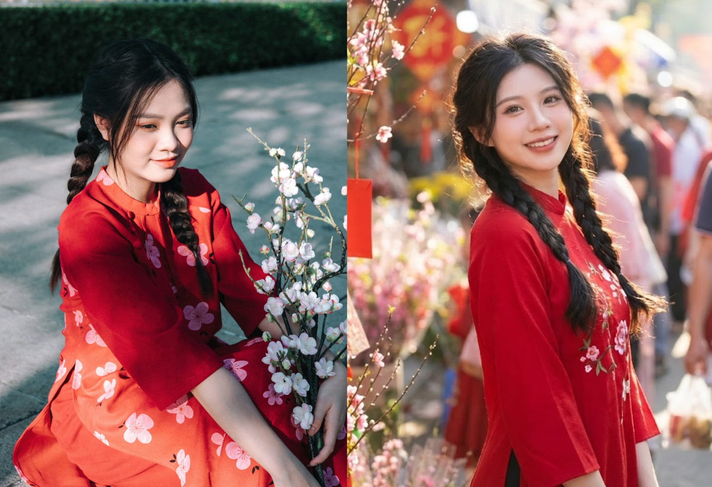 Tóc tết 2 chùm mặc cùng áo dài mang lại nét trẻ con, năng động