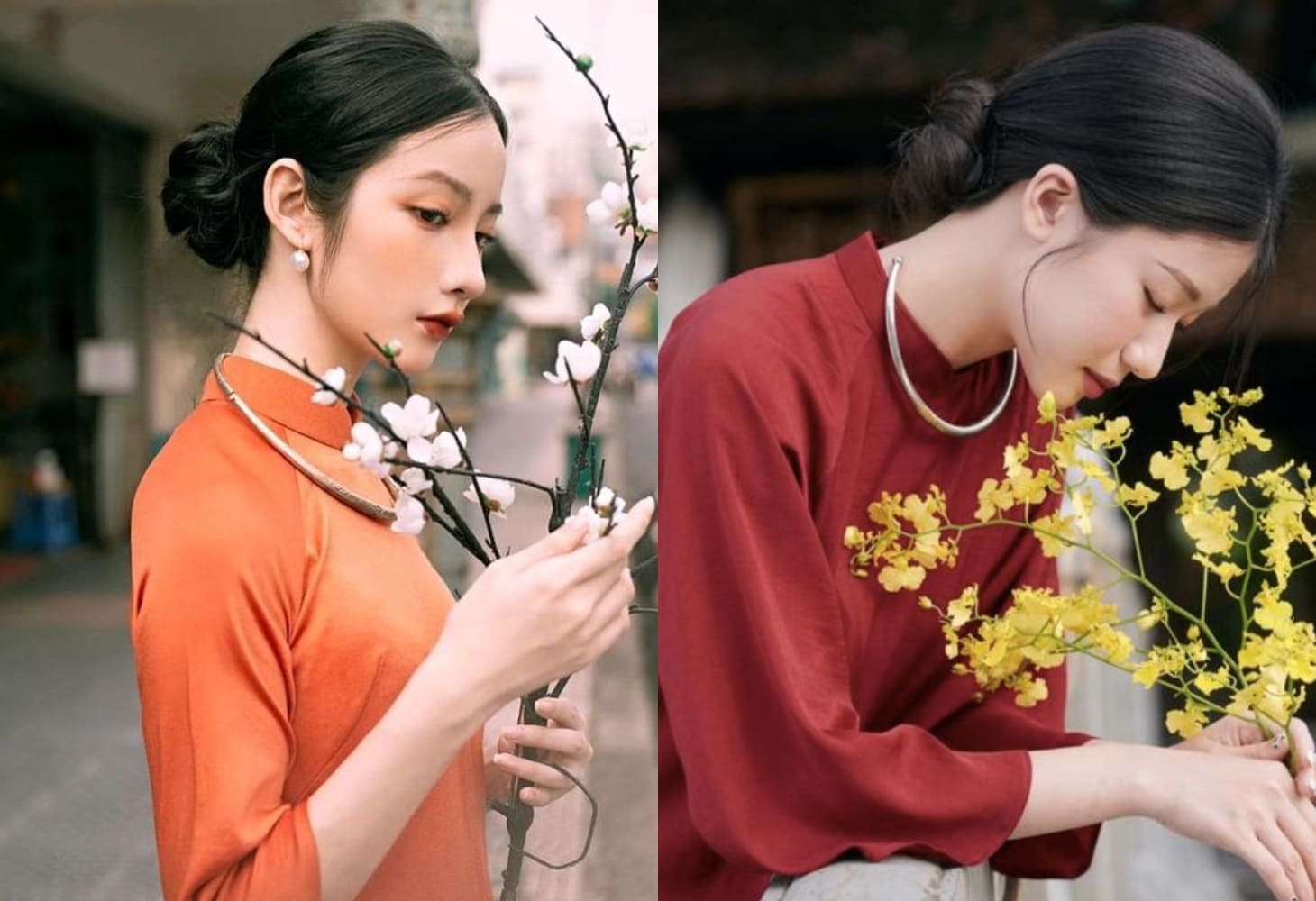 Tóc búi thấp đi cùng áo dài tạo nên nét đẹp mặn mà, phá cách