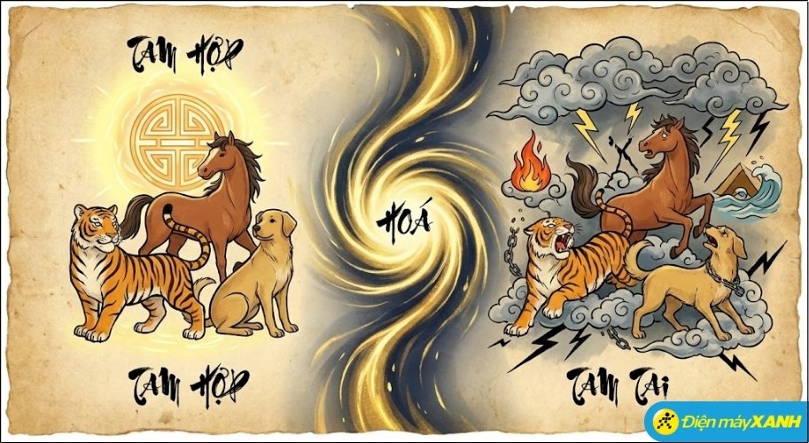 Tam hợp hoá tam tai nghĩa là khi 3 tuổi trong nhóm Tam hợp cùng gặp hạn vào các năm giống nhau Tam hợp hoá tam tai nghĩa là khi 3 tuổi trong nhóm Tam hợp cùng gặp hạn vào các năm giống nhau