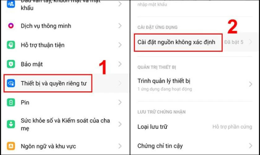 Vào Cài đặt > Bảo mật, cho phép cài ứng dụng từ nguồn không rõ để tiếp tục cài game APK