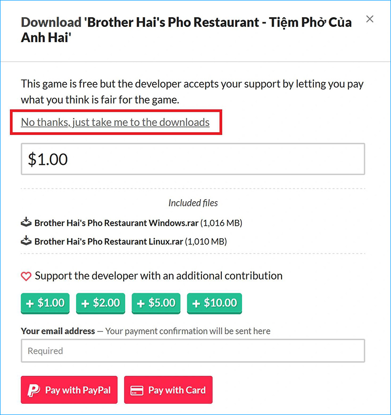 Khi cửa sổ donate hiện ra, chọn No thanks, just take me to the downloads để tiếp tục tải miễn phí