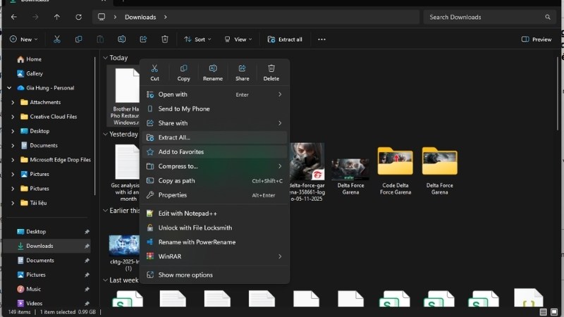 Giải nén vào thư mục mới
