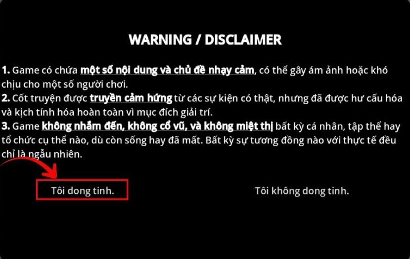 Đồng ý với cảnh báo trong game