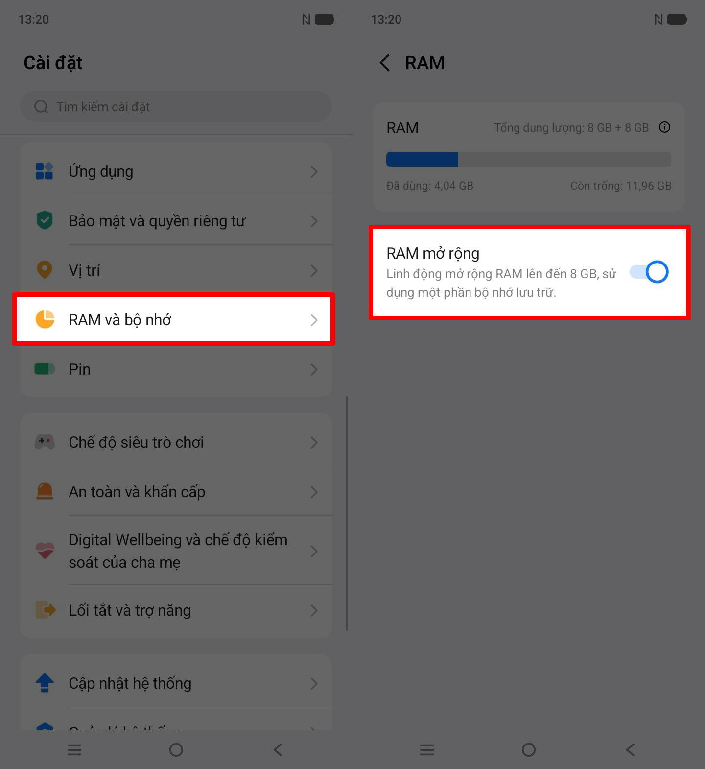Cách bật RAM mở rộng trên vivo Y31d