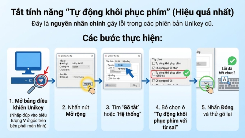 Tắt t&iacute;nh năng Tự động kh&ocirc;i phục ph&iacute;m