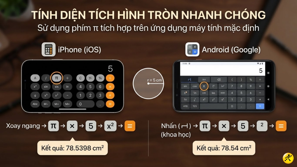 T&iacute;nh diện t&iacute;ch h&igrave;nh tr&ograve;n tr&ecirc;n điện thoại