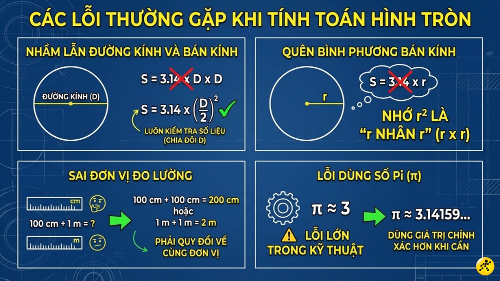 C&aacute;c lỗi hay gặp khi t&iacute;nh diện t&iacute;ch h&igrave;nh tr&ograve;n