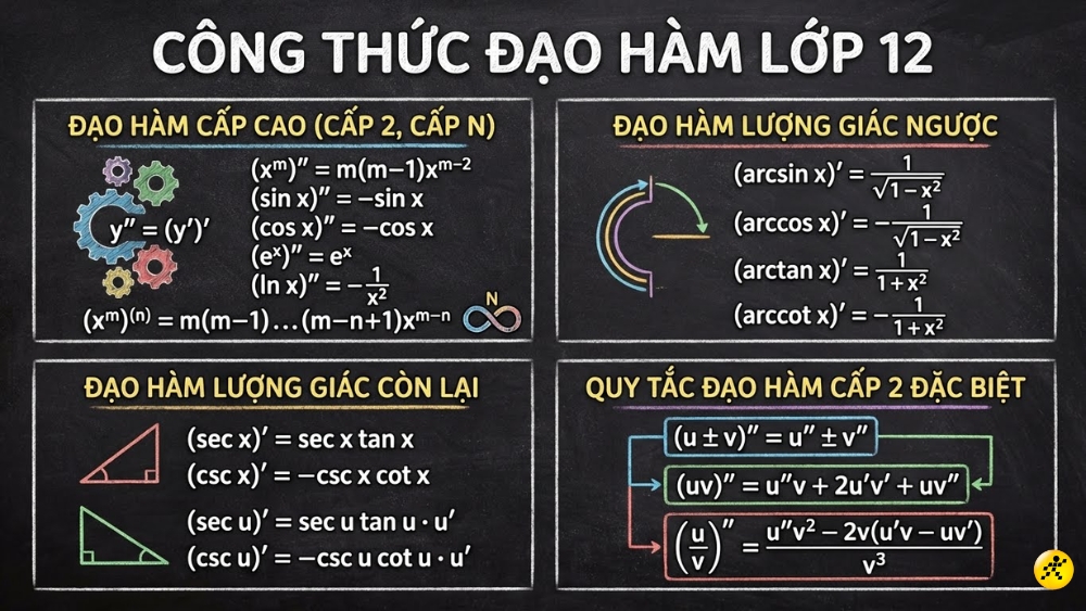 C&ocirc;ng thức đạo h&agrave;m cho lớp 12