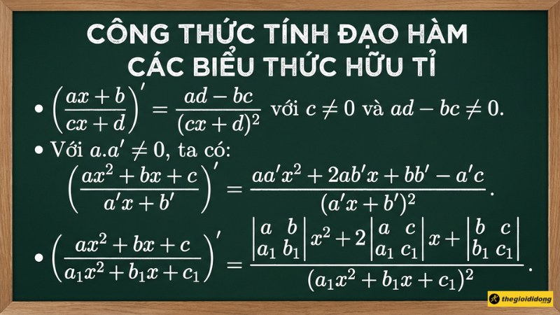 Bảng c&ocirc;ng thức đạo h&agrave;m ph&acirc;n thức hữu tỉ