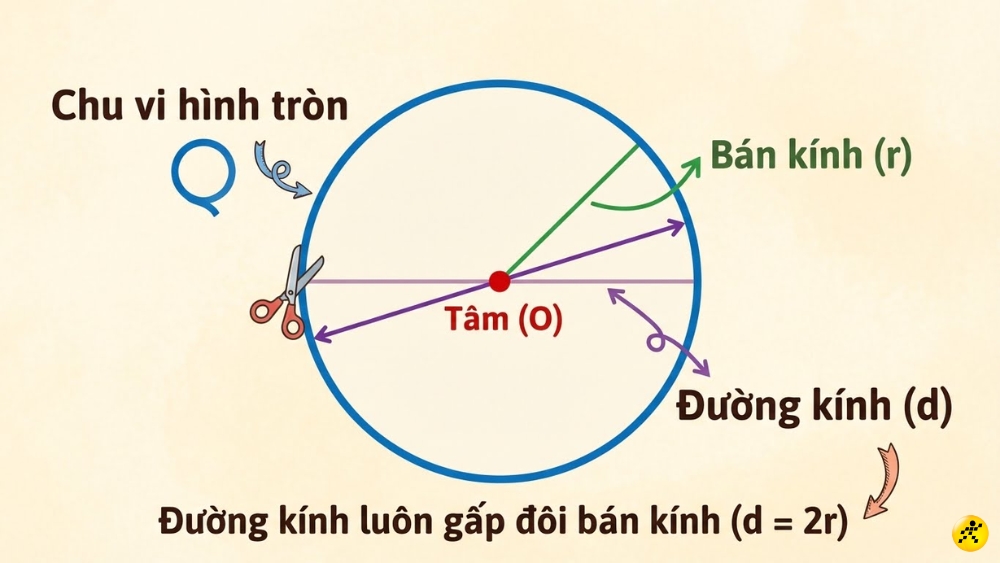 Chu vi h&igrave;nh tr&ograve;n l&agrave; độ d&agrave;i của đường bi&ecirc;n bao quanh h&igrave;nh tr&ograve;n