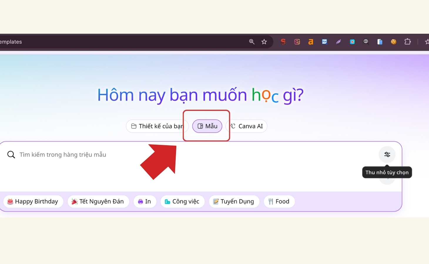 Mở thư mục Mẫu trên Canva Mở thư mục Mẫu trên Canva