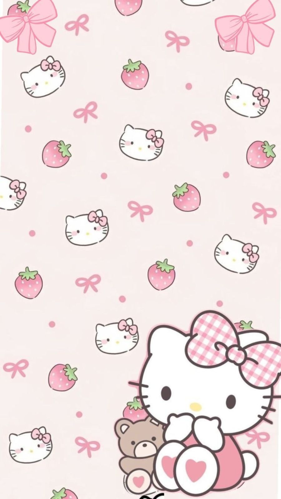 H&igrave;nh nền Hello Kitty &ocirc;m gấu b&ocirc;ng tr&ecirc;n nền hoa hồng vintage