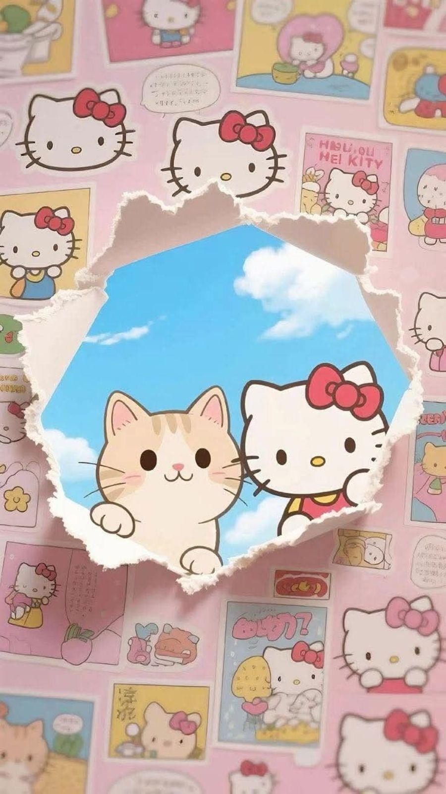 H&igrave;nh nền Hello Kitty v&agrave; bạn m&egrave;o