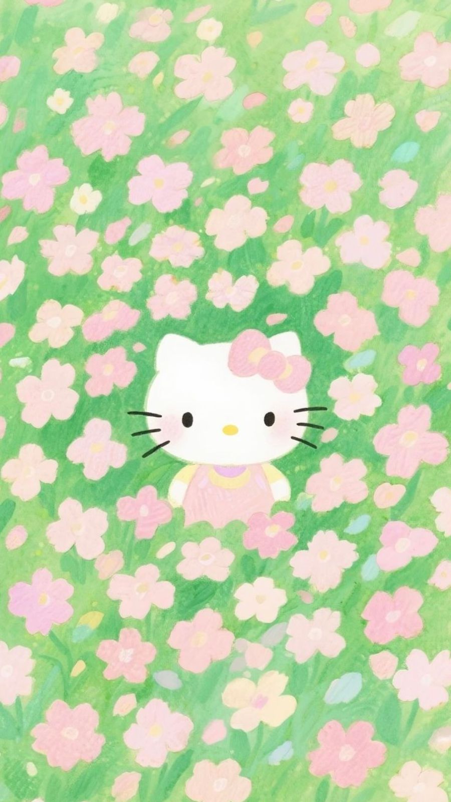 H&igrave;nh nền Hello Kitty giữa nền hoa xanh