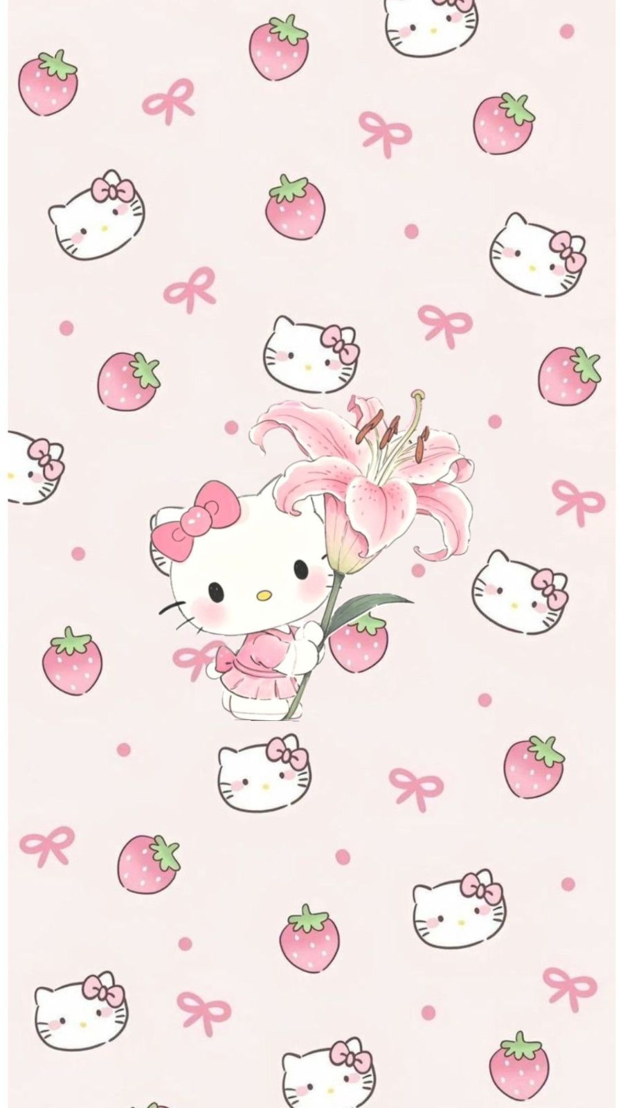H&igrave;nh nền Hello Kitty cầm hoa lily