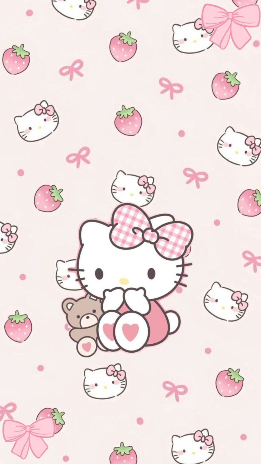 H&igrave;nh nền Hello Kitty &ocirc;m gấu b&ocirc;ng