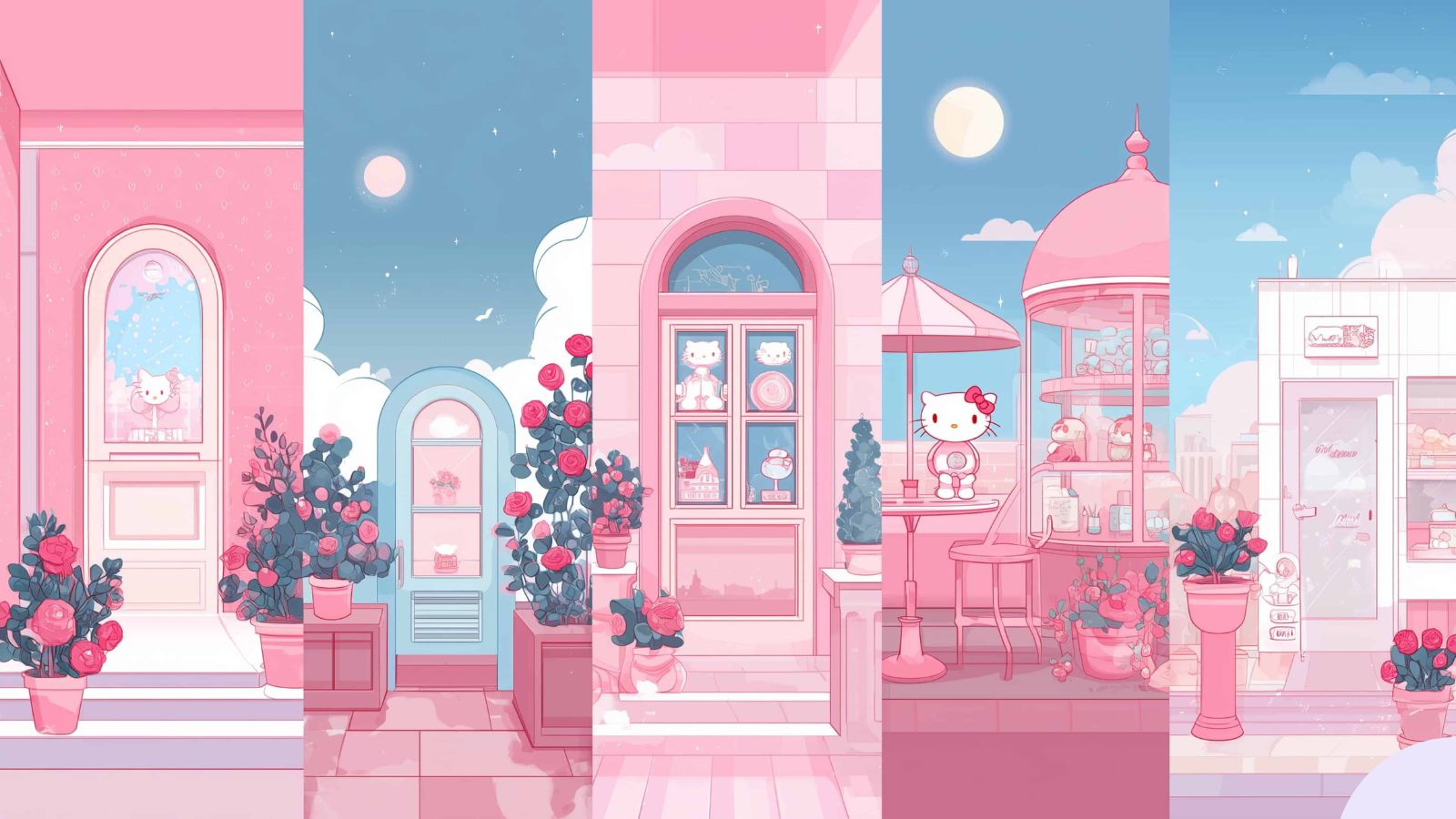 Hình nền Hello Kitty phong cách kiến trúc pastel cho máy tính Hình nền Hello Kitty phong cách kiến trúc pastel cho máy tính