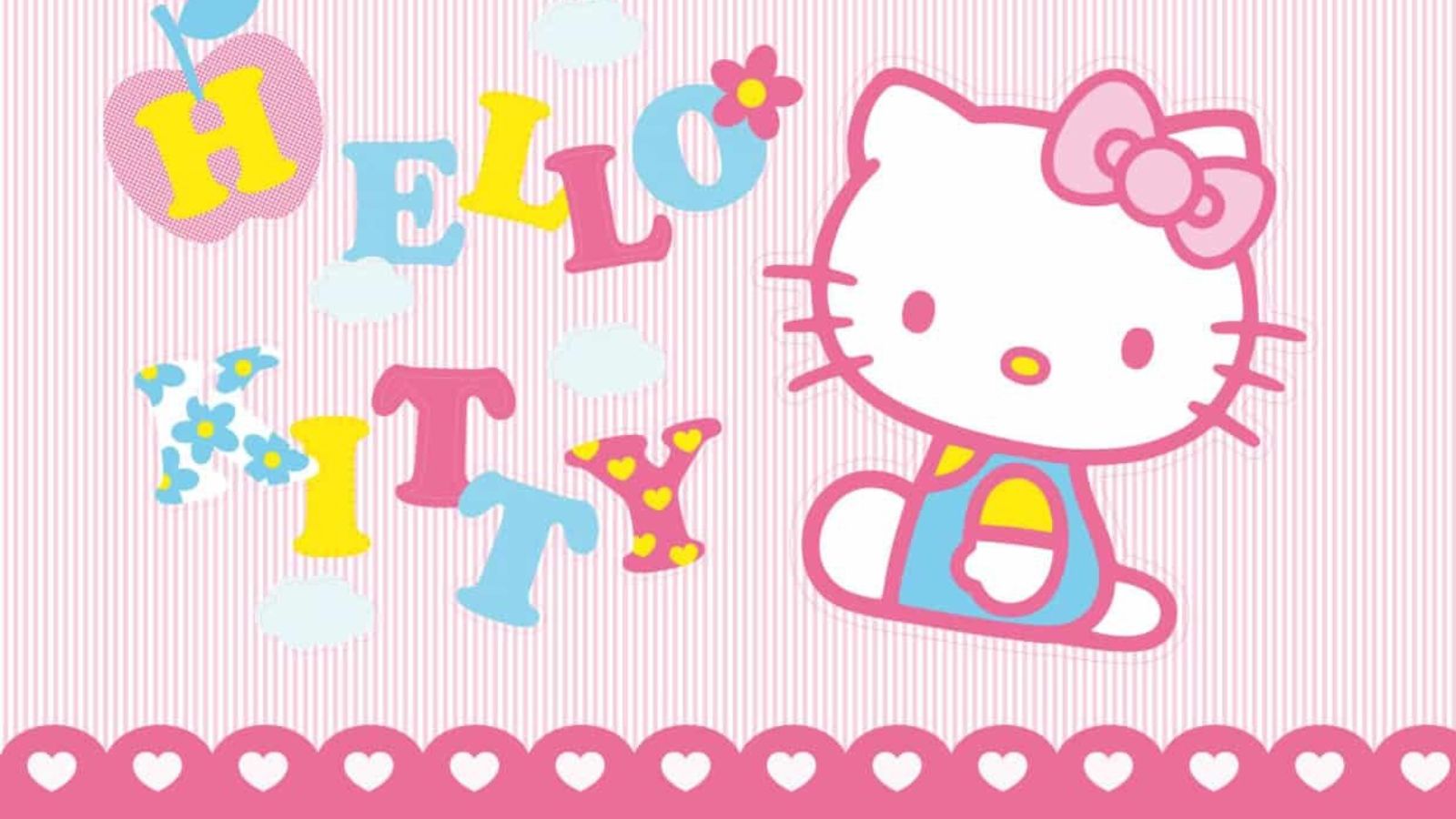 Hình nền Hello Kitty nền hồng sọc cute, phong cách dễ thương cho máy tính Hình nền Hello Kitty nền hồng sọc cute, phong cách dễ thương cho máy tính