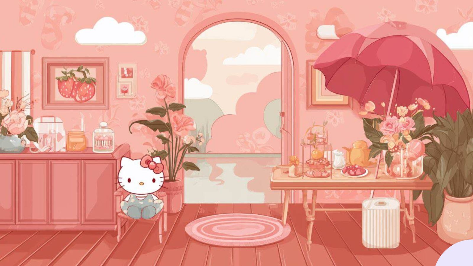 Hình nền Hello Kitty phòng hồng vintage dễ thương Hình nền Hello Kitty phòng hồng vintage dễ thương