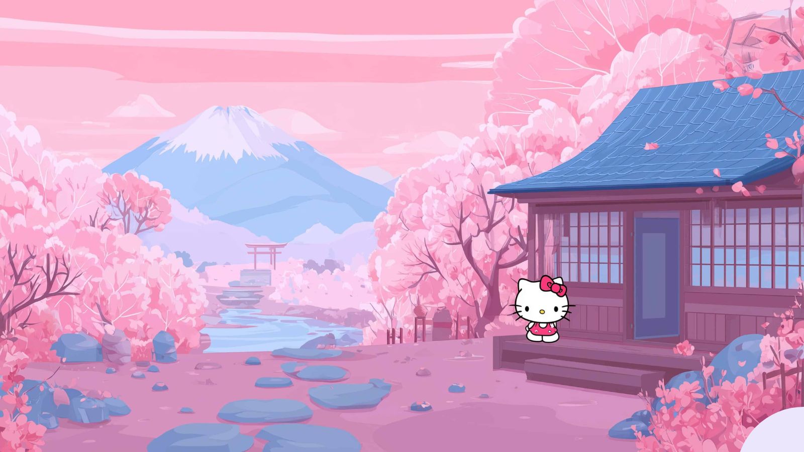 Hình nền Hello Kitty phong cảnh Nhật Bản hoa anh đào Hình nền Hello Kitty phong cảnh Nhật Bản hoa anh đào