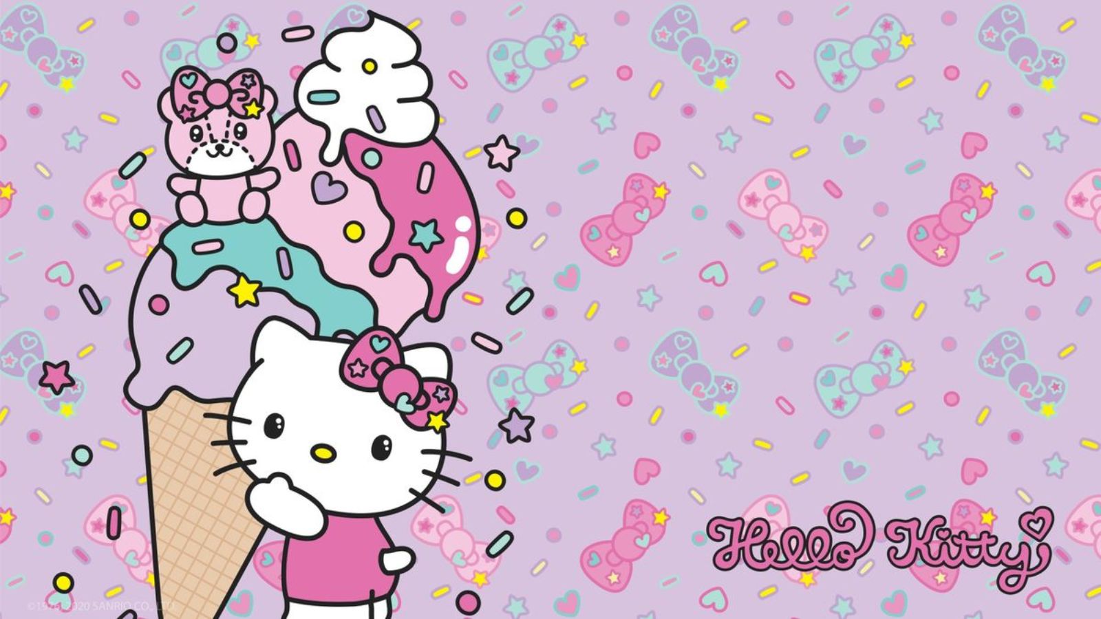 Hello Kitty dễ thương bên cạnh cây kem khổng lồ Hello Kitty dễ thương bên cạnh cây kem khổng lồ