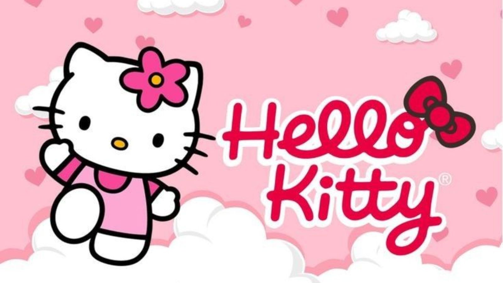 Hello Kitty trên nền đám mây màu hồng Hello Kitty trên nền đám mây màu hồng