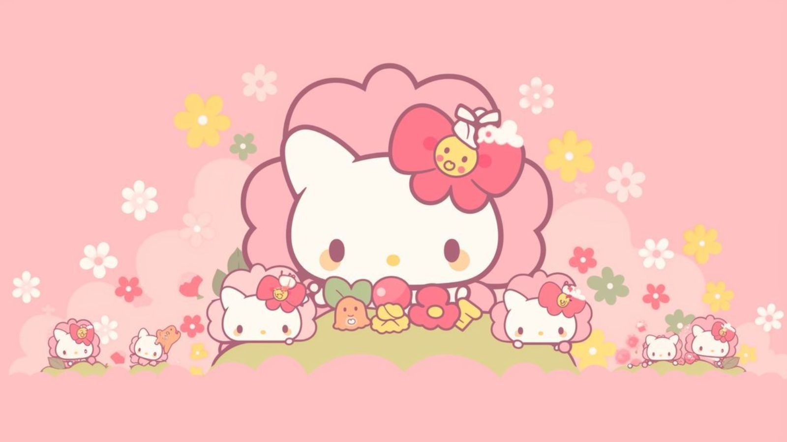 Hình nền Hello Kitty màu hồng dễ thương với họa tiết hoa Hình nền Hello Kitty màu hồng dễ thương với họa tiết hoa