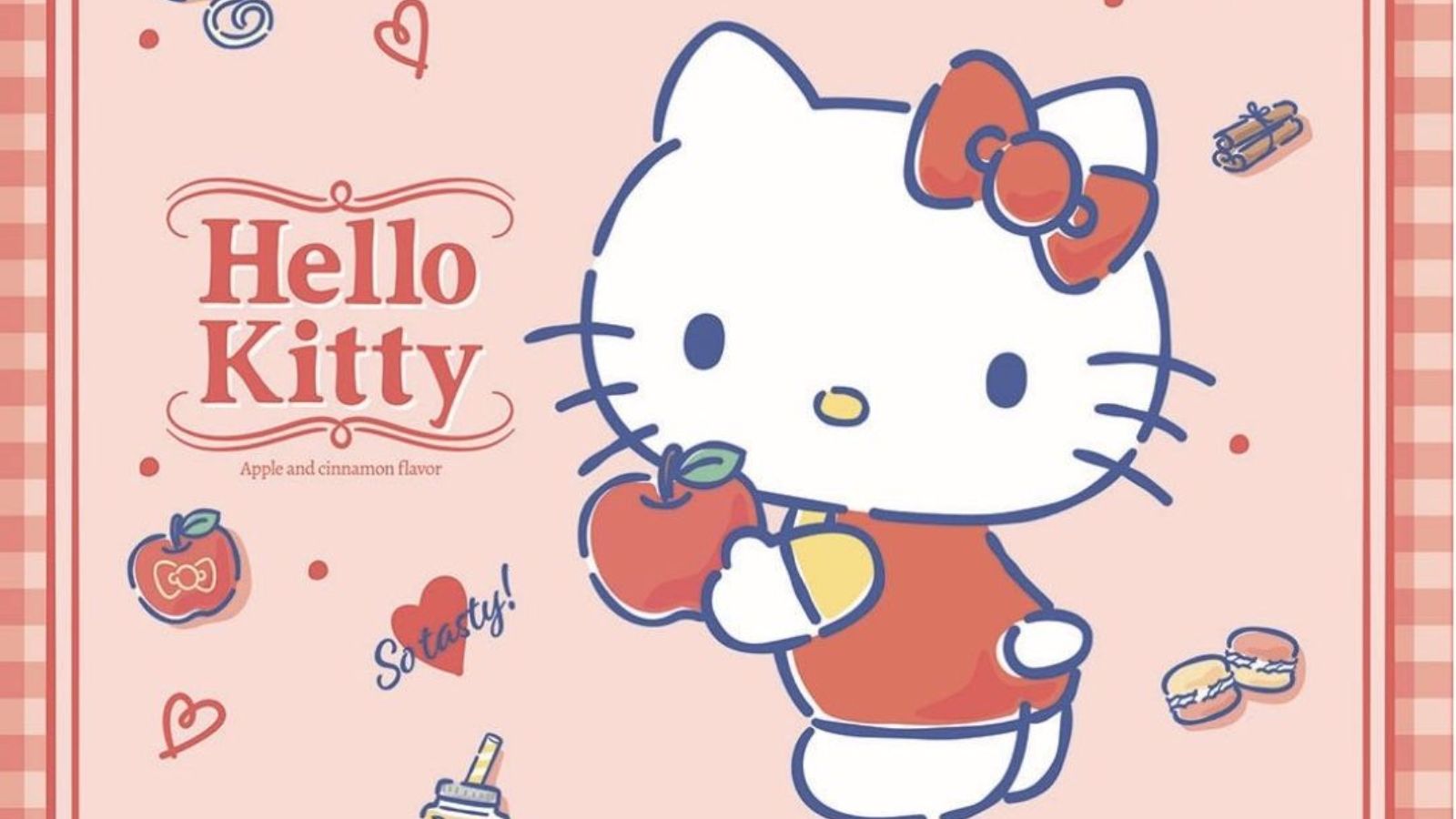 Hình nền Hello Kitty dễ thương với tông màu hồng cam Hình nền Hello Kitty dễ thương với tông màu hồng cam