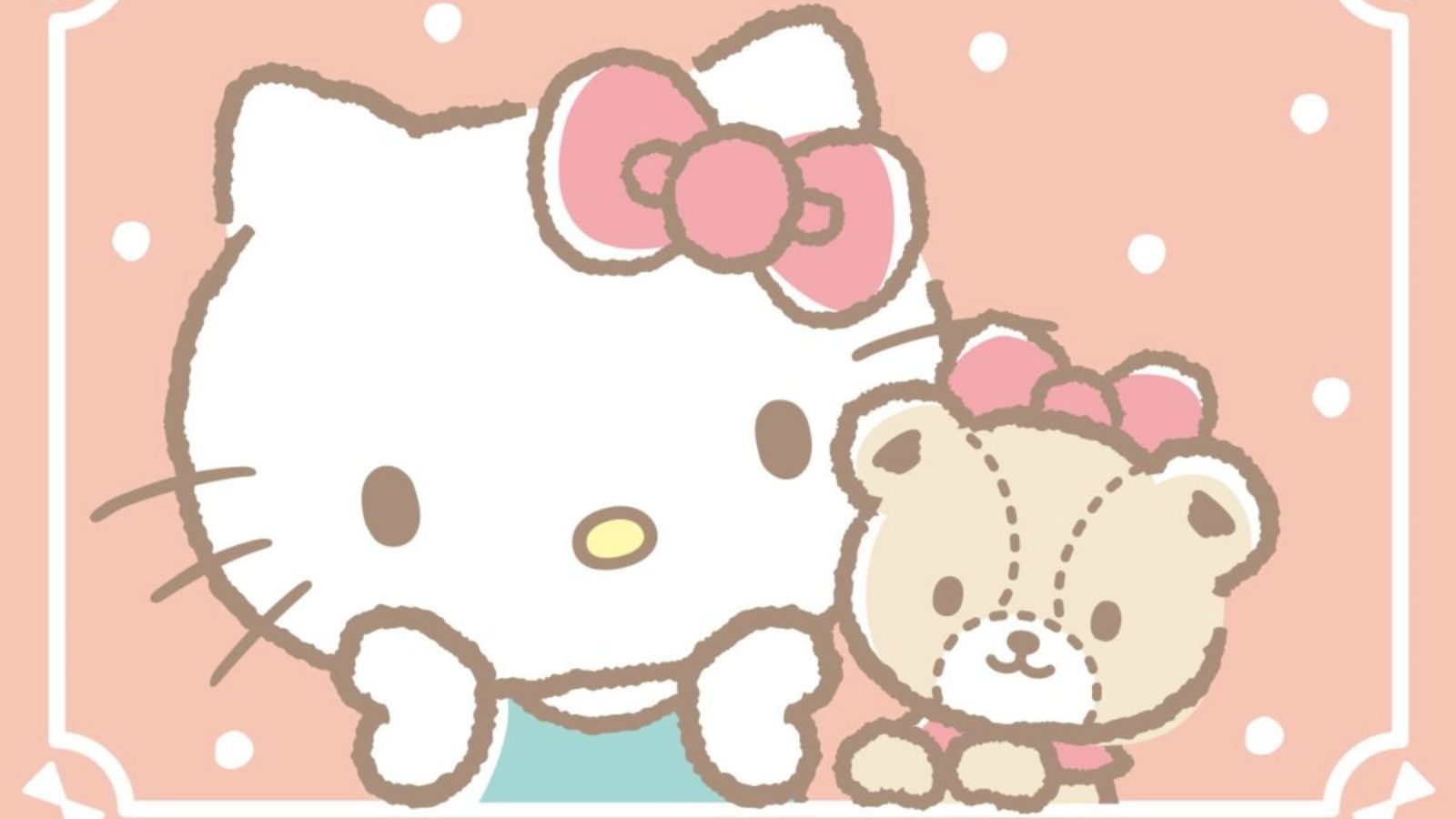 Hình nền Hello Kitty dễ thương bên cạnh chú gấu bông Hình nền Hello Kitty dễ thương bên cạnh chú gấu bông