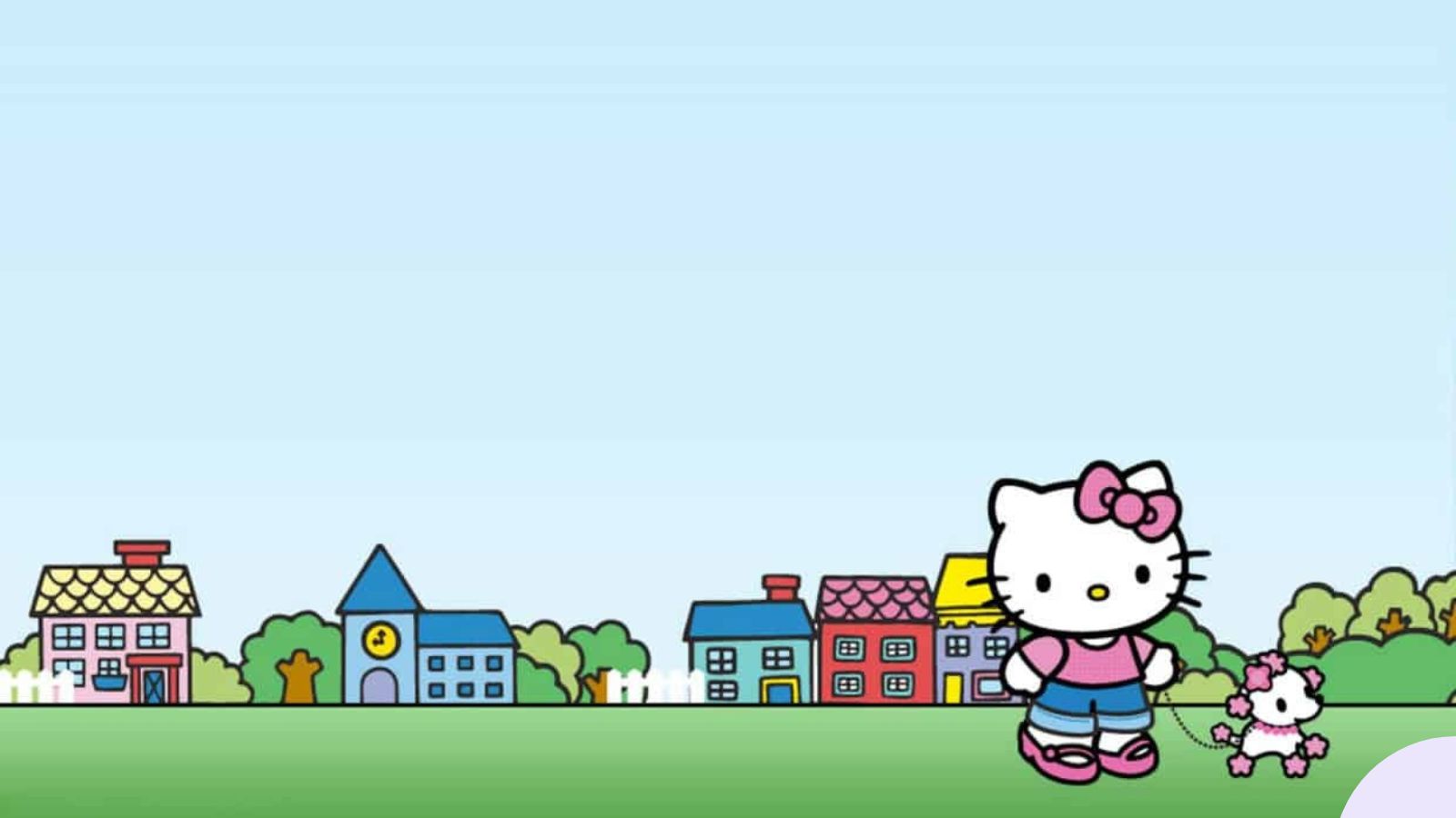 Hình nền Hello Kitty dắt thú cưng, nền xanh pastel dễ thương cho máy tính. Hình nền Hello Kitty dắt thú cưng, nền xanh pastel dễ thương cho máy tính.