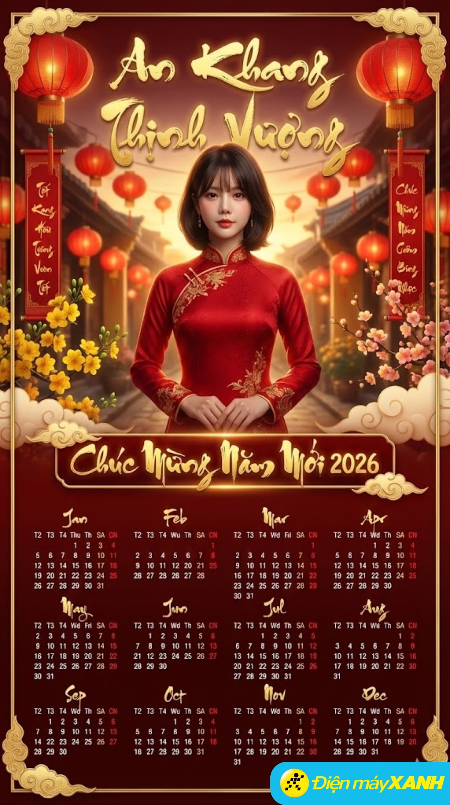 Tạo lịch Tết phong cách đỏ vàng sang trọng