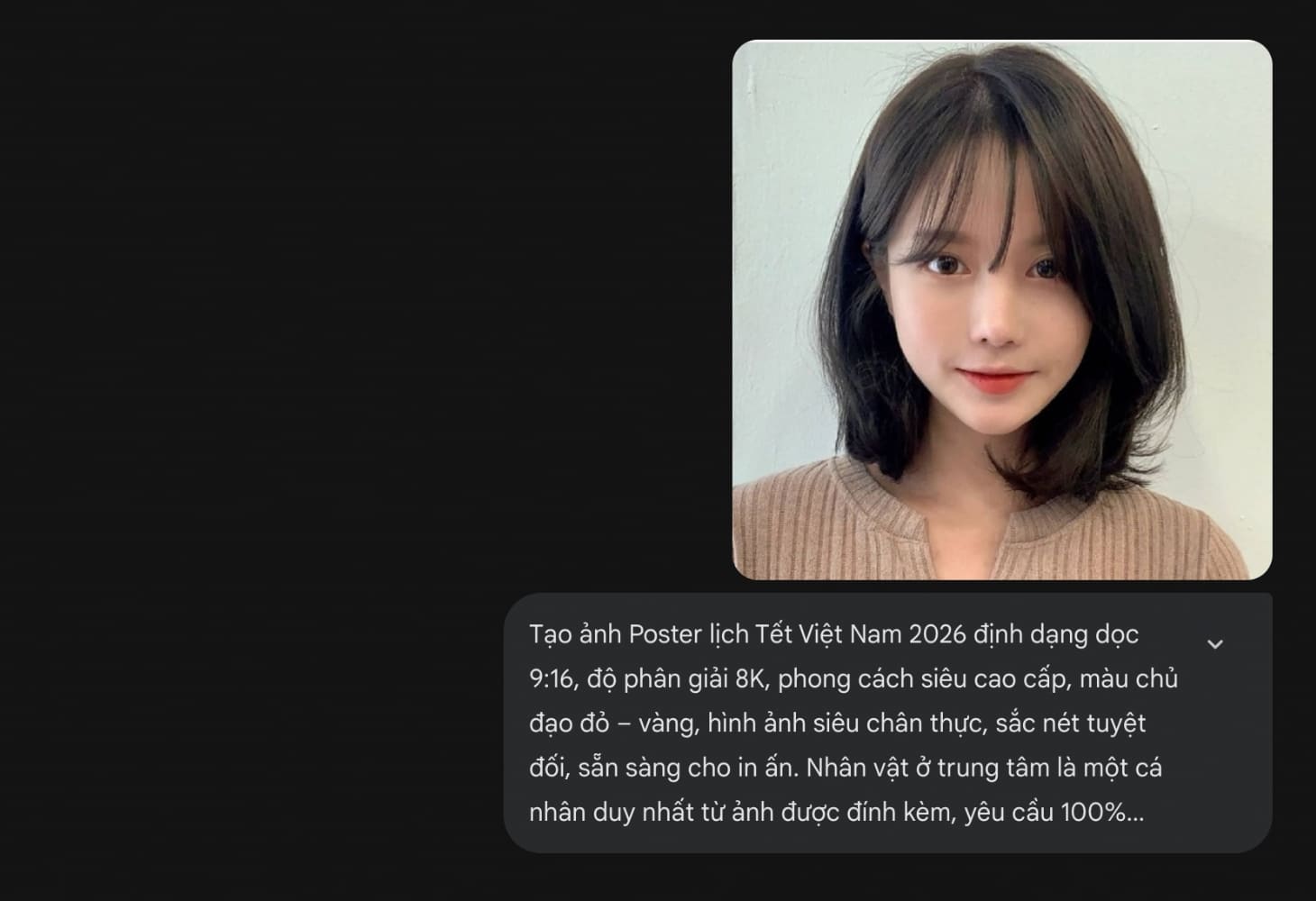 Nhập câu lệnh tạo ảnh tết với hình ảnh khuôn mặt mà mình muốn ghép vào lịch