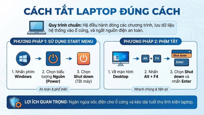 Cách tắt laptop đúng cách Cách tắt laptop đúng cách