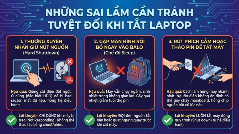 Những sai lầm khi tắt laptop cần tránh tuyệt đối Những sai lầm khi tắt laptop cần tránh tuyệt đối