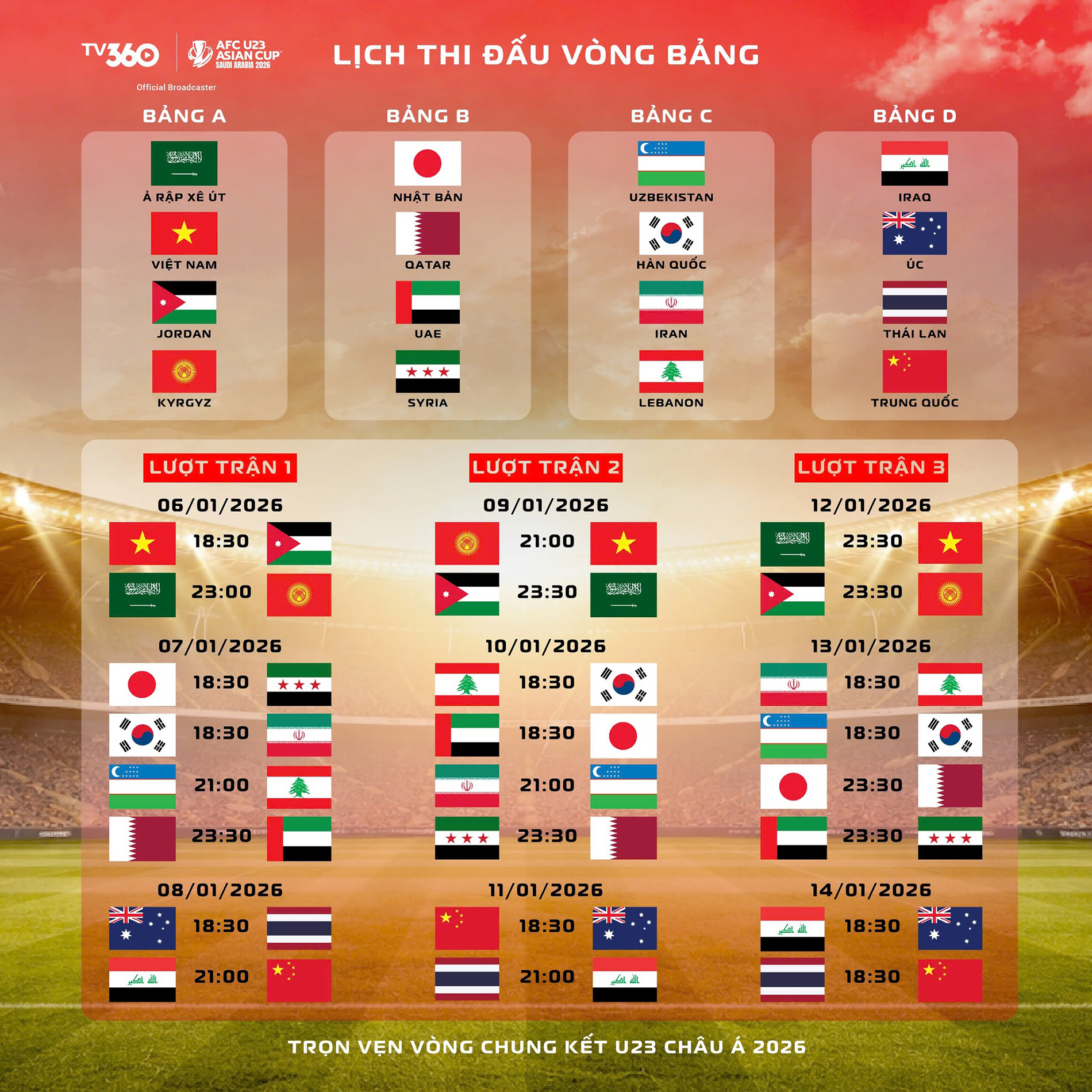 Cách Xem Trực Tiếp U23 Châu Á 