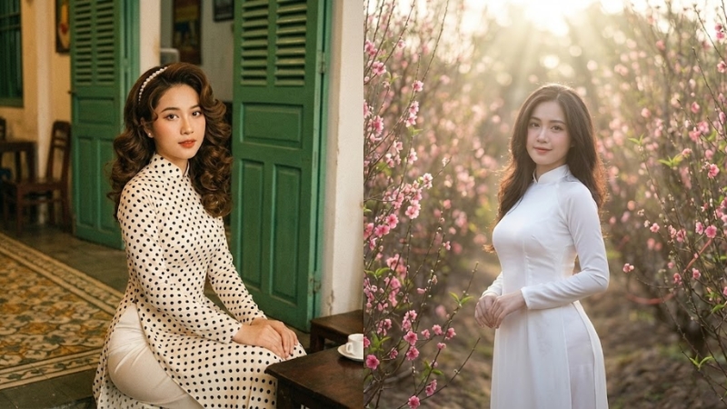 Phong c&aacute;ch Retro C&ocirc; Ba S&agrave;i G&ograve;n v&agrave; hoa anh đ&agrave;o